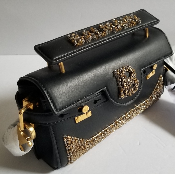 Balmain B-Buzz 19 Embellished Leather Crossbody Bag Black - Picture 6 of 15